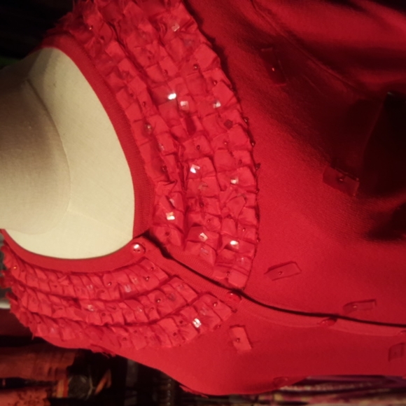 ANN TRINITY ♡ Gorgeous Red Ribbon Sequin Embellished Bling Button Front Blouse M - Picture 8 of 16